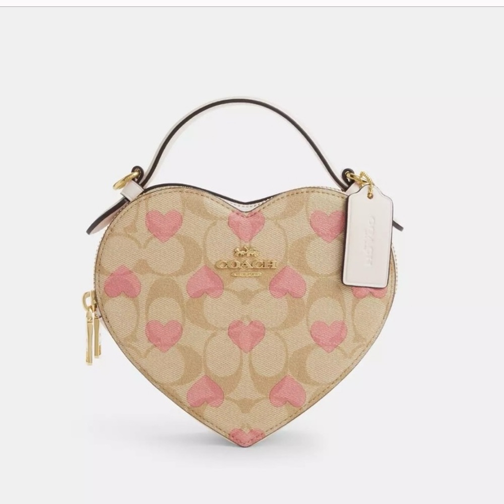 💕Coach Heart Crossbody CP021 Signature Canvas Pink Heart Print Valentines Day - Picture 6 of 13